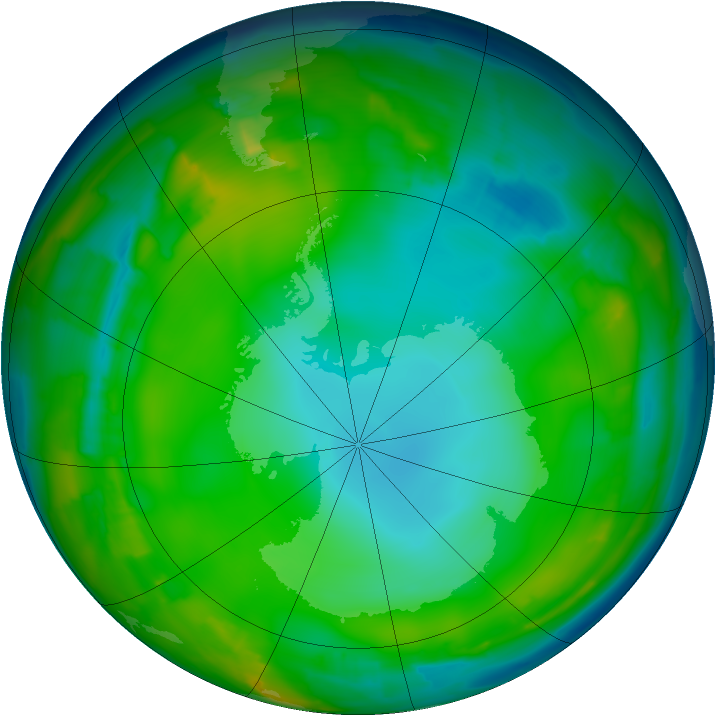 Antarctic ozone map for 11 July 2015